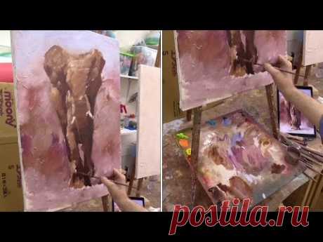 Слон. Живопись маслом с использованием фактурной акриловой пасты. Elephant. Oil painting.