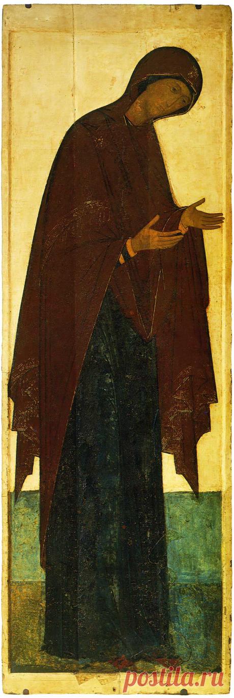 Андрей Рублёв. Деисусный чин (Владимир, Успенский собор, 1408) 4. Богоматерь (313 х 108 см) (Третьяковская галерея)