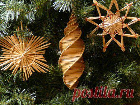 Оригинальные новогодние украшения в стиле эко - из соломы