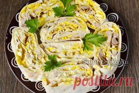 Рулет из лаваша с курицей, пошаговый рецепт с фото