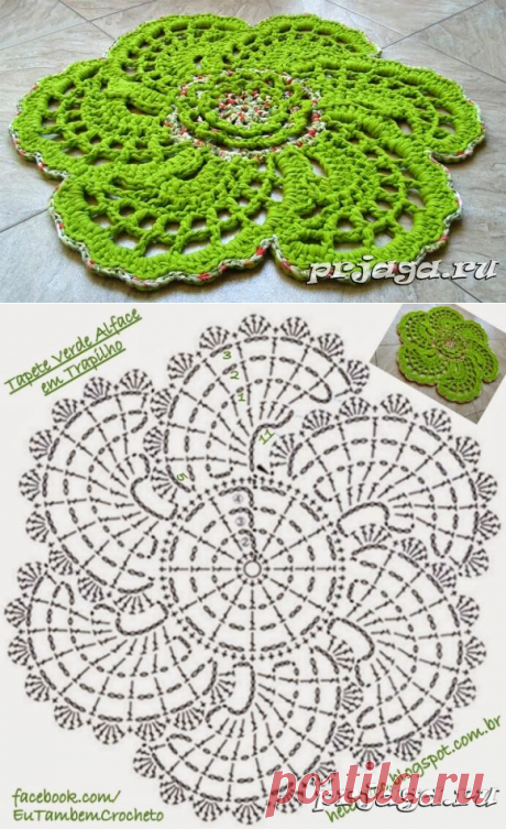 Зеленый коврик крючком из Trapilho