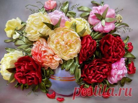 Пионы вышитые лентами: идеи — DIYIdeas