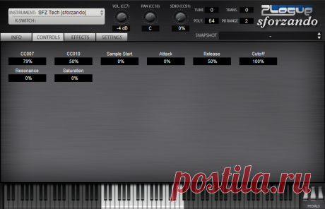 Plogue | sforzando :: Free SFZ Player.  Advanced sample hobbyists now have a powerful tool to experiment and share instruments without relying on proprietary formats. sforzando has only one instrument slot; no fancy UI, effects or mixers. Every tweak has to be done at the SFZ file level, no cheating!sforzando is also a name given for a sudden change in music dynamics which, in musical notation, is represented by the “sfz” symbol.