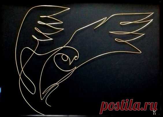 Snowy Owl (@withoneline) – Tablou sculptura in fir continuu de sarma