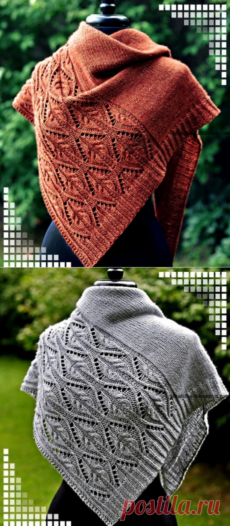 Шаль спицами с ажурным краем. Схемы вязания шалей спицами