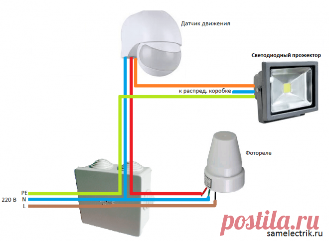 Схема подключения прожектора к сенсору и фотореле - Сам электрик
