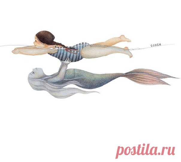 Художница Soosh нарисовала историю с милейшим концом о необычной дружбе девочки и русалки