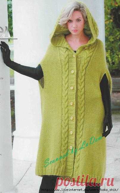 Пальто-пончо спицами "Весна". Автор Светлана Волкодав (trOpiki)/ Журнал Мод № 581