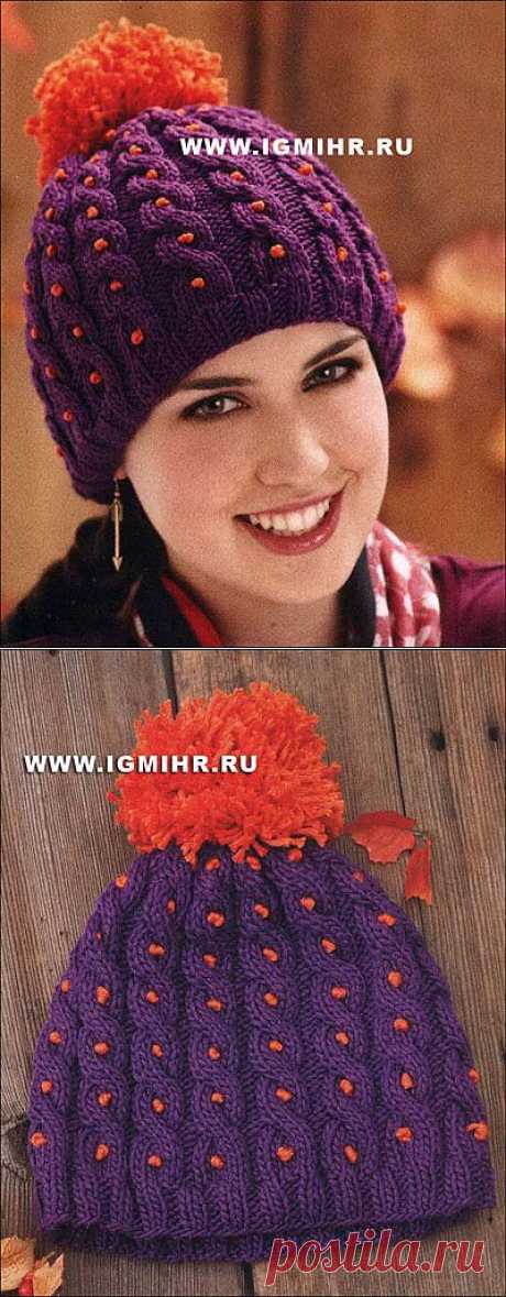 Шапочка с помпоном (вязание спицами)