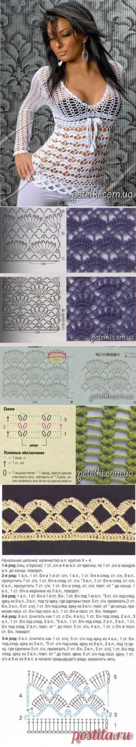 Красивая ажурная кофточка крючком. Описание. Схема