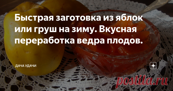 Быстрая заготовка из яблок или груш на зиму. Вкусная переработка ведра плодов. Добрый день, хозяюшки и любители домашних заготовок!
Когда год яблок, ранеток и груш урожайный, их бывает столько, что и не знаешь куда девать плоды. С одного деревца наваришь варенья, и компоты, и насушишь, и порой, находишь необычные рецепты дабы не дать урожаю испортиться. Но как не крути, все ж таки часть урожая остается...
Хочу рассказать один рецепт, благодаря которому можно переработать мно