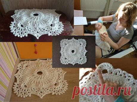 Ажурный ковер связанный своими руками из полиэфирного шнура. Мастер класс..