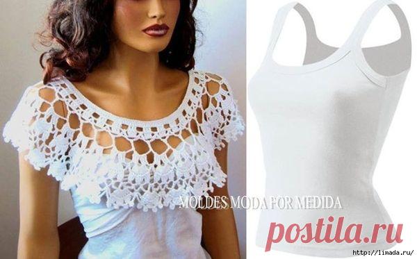 Вязание крючком + ткань. (Идеи из интернета) / Вязание крючком / Женская одежда крючком. Схемы.