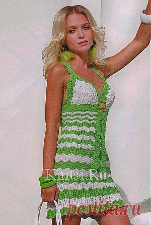 Бело-зеленое платье. Вязание для женщин / Платья / Крючком