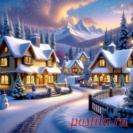 Зимняя Волшебная Сцена из Снежного Деревушки. Картинка из нейронной сети Stable Diffusion - Stable Diffusion 1.5 / SDXL примеры промтов - Форум ИИ о нейросетях - Yes Ai