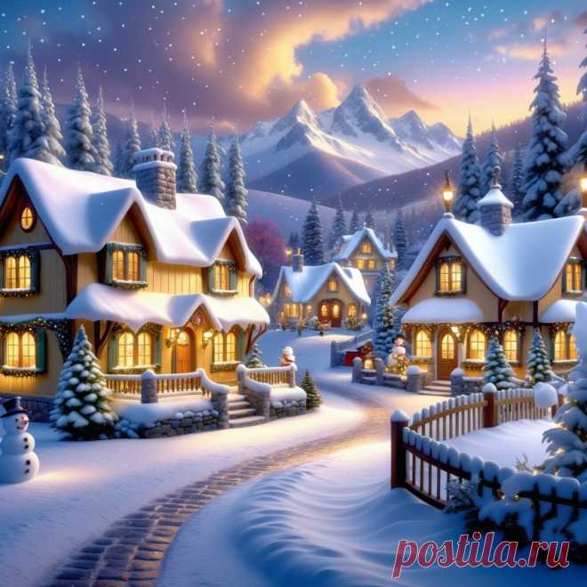 Зимняя Волшебная Сцена из Снежного Деревушки. Картинка из нейронной сети Stable Diffusion - Stable Diffusion 1.5 / SDXL примеры промтов - Форум ИИ о нейросетях - Yes Ai