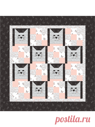 Nine Patch Cats Quilt Pattern This cute block pattern features adorable kitties with applique faces. You will love putting this wall hanging together! Perfect for scraps! Finished size is 32