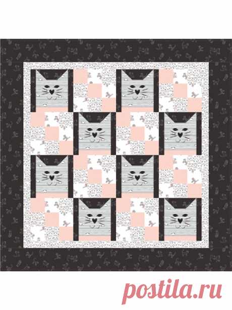 Nine Patch Cats Quilt Pattern This cute block pattern features adorable kitties with applique faces. You will love putting this wall hanging together! Perfect for scraps! Finished size is 32" x 32".