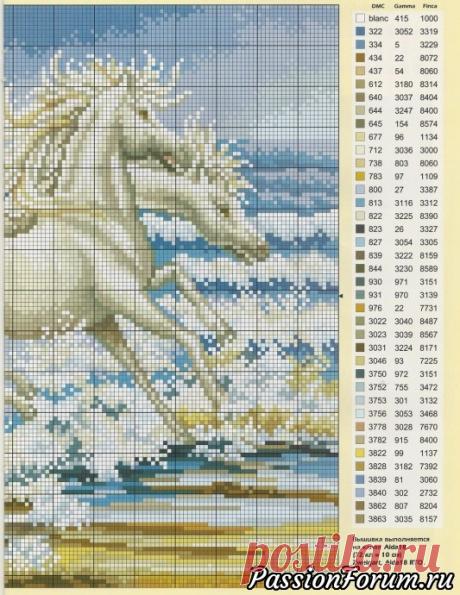 Схема вышивки "Лошади и море" - запись пользователя Татьяна (Татьяна) в сообществе Вышивка в категории Схемы вышивки крестом, вышивка крестиком