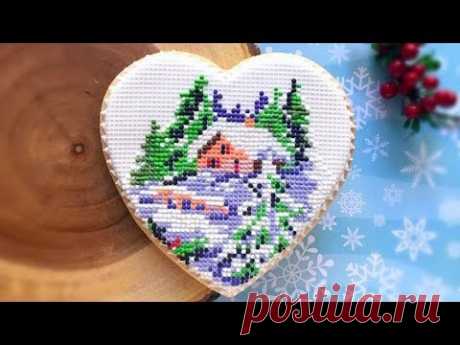 How to decorate big heart cookie using Cross Stitch Technique. Happy Holidays!