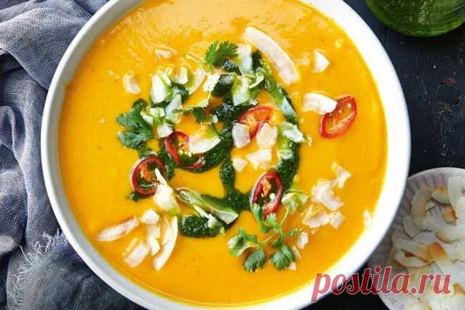 Sweet potato and carrot soup with coriander oil