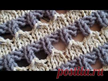 Двухцветная рельефная сеточка спицами🧶 для стильных джемперов ❤️👚knitting pattern.