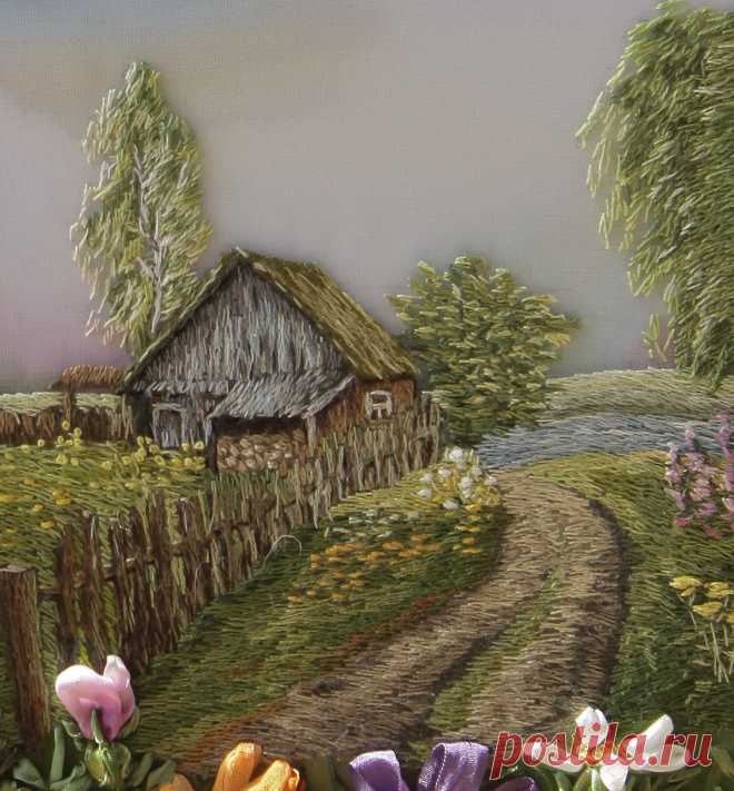 A spectacular landscape in ribbon embroidery | Di van Niekerk