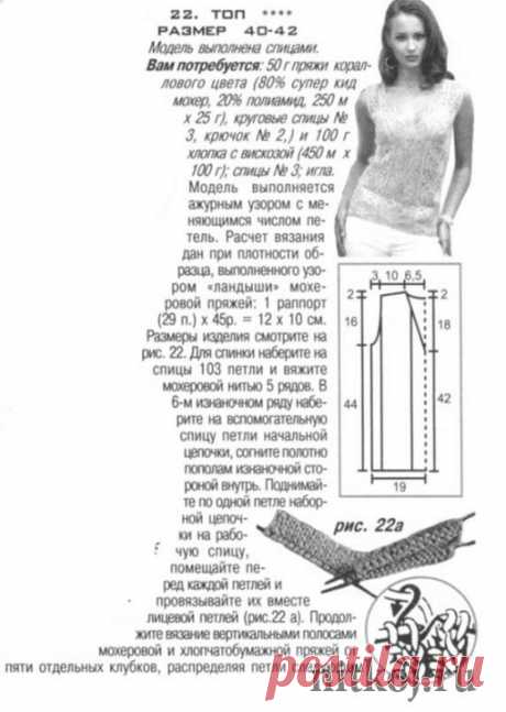 Ажурный топ спицами » Ниткой - вязаные вещи для вашего дома, вязание крючком, вязание спицами, схемы вязания
