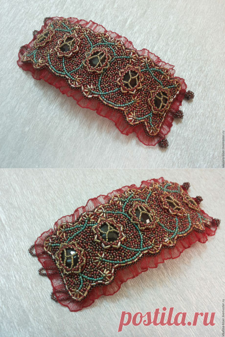 Купить Вышитый бисером браслет &quot;Королевский виноградник&quot; - бордовый, винный, зеленый, золотистый, золотой, виноград