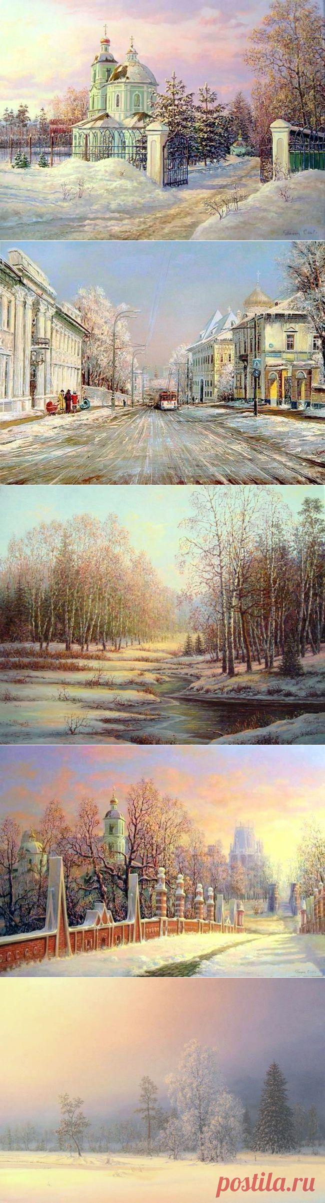 Какой сегодня вечер розовый, и золотисто голубой... Зимние пейзажи Сергея Панина
