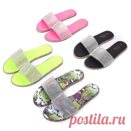 Womens rhinestone bling slippers summer beach flip flops flat walking hiking camping home anti-slip comfortable slippers loafers shoes Sale - Banggood.com
