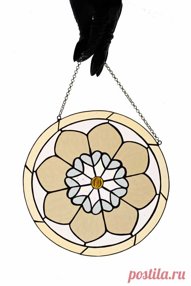 Stained glass panel Bronze glass mandala Stained glass window hanging  The Lotus is the symbolic of enlightenment. It can enlighten your spirit and enhance your mental growth. The Lotus mandala symbolizes purity of the human mind and soul.Window hanging suncatcher made of stained glass pieces by my own disign.Handmade using Tiffany copper foil technique.Looks amazing in the lights of a su