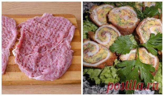 Мясные рулетики: идеальная закуска украсит праздничный стол - БУДЕТ ВКУСНО! - медиаплатформа МирТесен Отбивные можно приготовить в виде рулетов, используя все те же ингредиенты, что и для классического блюда. Такое оформление выглядит более эффектно, а готовится даже быстрее. Его можно подавать к праздничному столу. Я стараюсь готовить отбивные именно так. Ингредиенты Для рулетиков понадобятся