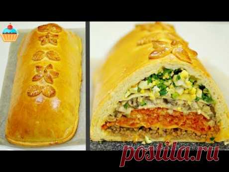 Пирог Кулебяка с мясом, капустой, грибами и яйцом - ну, оОчень вкусный!