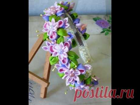 Ободок с цветами из репсовой ленты, видео мастер-класс