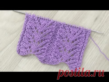Ажурный узор с листьями. Вязание спицами. Very beautiful openwork pattern. Knitting.