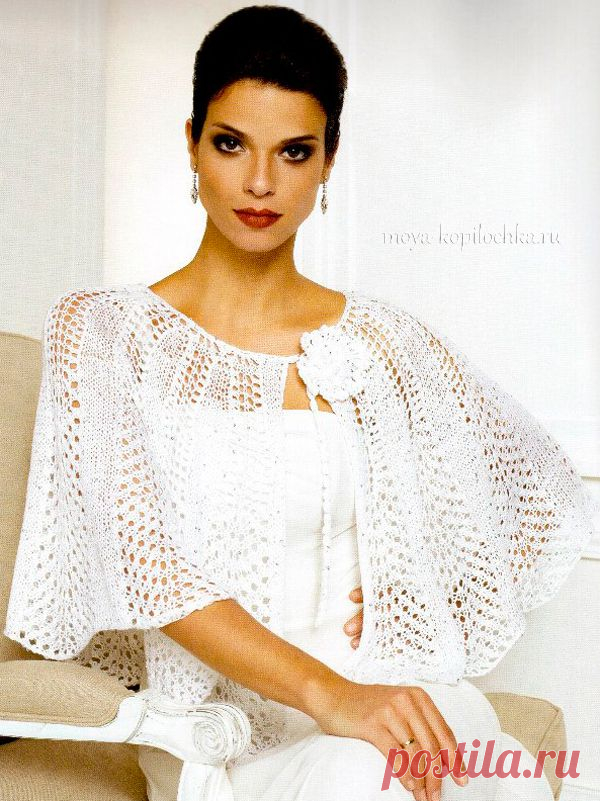 Красивая ажурная накидка-болеро на спицах - Вязание - Моя копилочка