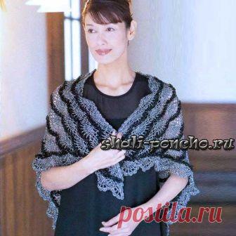 Двухцветная шаль веерами