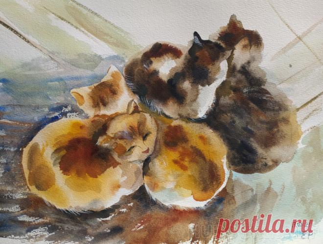 Картина Санаторские кошки. Размеры: 40x30, Год: 2021, Цена: 3600 рублей Художник Рипа Елена Моисеевна