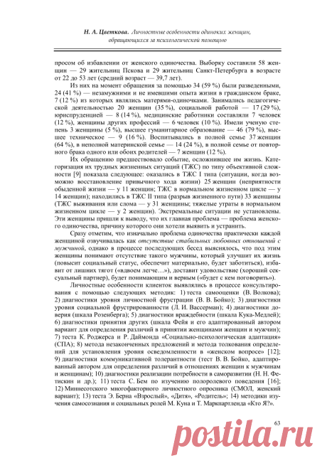 Личностные особенности одиноких женщин, обращающихся за психологической помощью - тема научной статьи по психологии, читайте бесплатно текст научно-исследовательской работы в электронной библиотеке КиберЛенинка