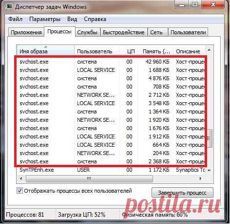 Хост-процесс для служб Windows грузит память и процессор.
