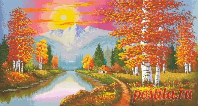 Золотая осень - Пейзажи, здания - Схемы вышивки - Иголка