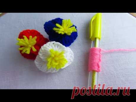 Hand Embroidery Amazing Trick# Woolen Flower Embroidery Trick# Sewing Hack with Pen