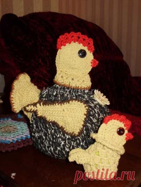 Вязаные курицы-грелки на чайник с цыплятами. Веселая семейка. Мастер-класс с пошаговыми фото