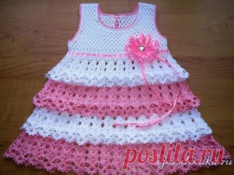 Платье для девочки крючком от Кузнецовой Юлии
Описание: https://vjazalochka.ru/vyazanie-dlya-detej/platja-sarafany/plate-dlya-devochki-kryuchkom-ot-kuznetsovoj-yulii