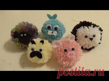 Five DIY Pom-Pom Animals (Pug, Pig, Seal, Sheep, Hedgehog)