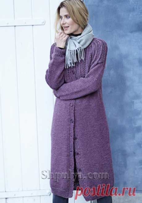 Пальто с ажурной кокеткой спицами — Shpulya.com - схемы с описанием для вязания спицами и крючком