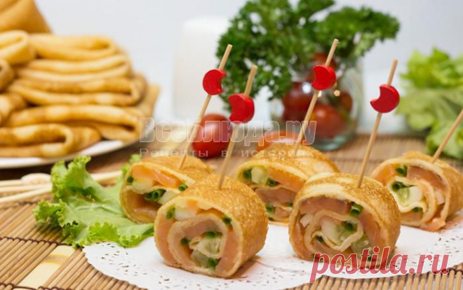 Рулетики из блинчиков с семгой, огурцами, сыром - рецепт с пошаговыми фото | Все Блюда