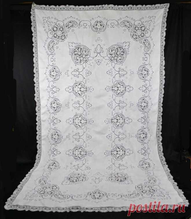 Antique Italian Linen Tablecloth, Embroidery, Point de Venise Lace, 10 Napkins | eBay