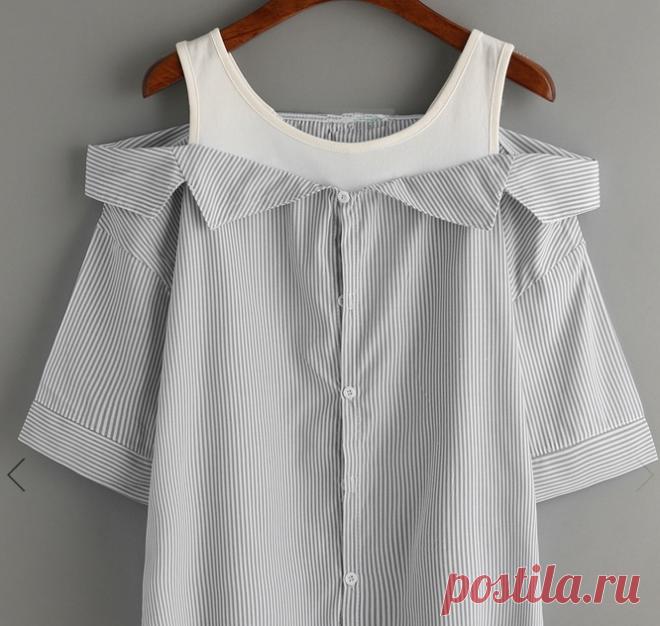 Блузка из майки и рубашки Модная одежда и дизайн интерьера своими руками